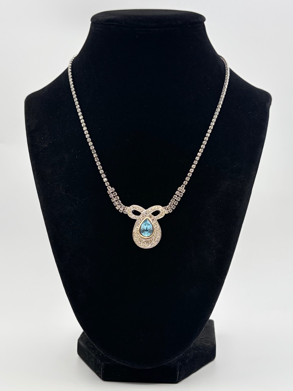 Vintage Canadian Puccini Blue Rhinestone Statement Necklace